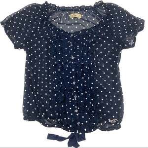 Hollister Blue Polka Dot See-Through Top | Size S